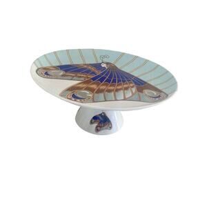 80's VTG Seymour Mann Art Nouveau Moth Lady Cake Stand Ceramic Butterfly
